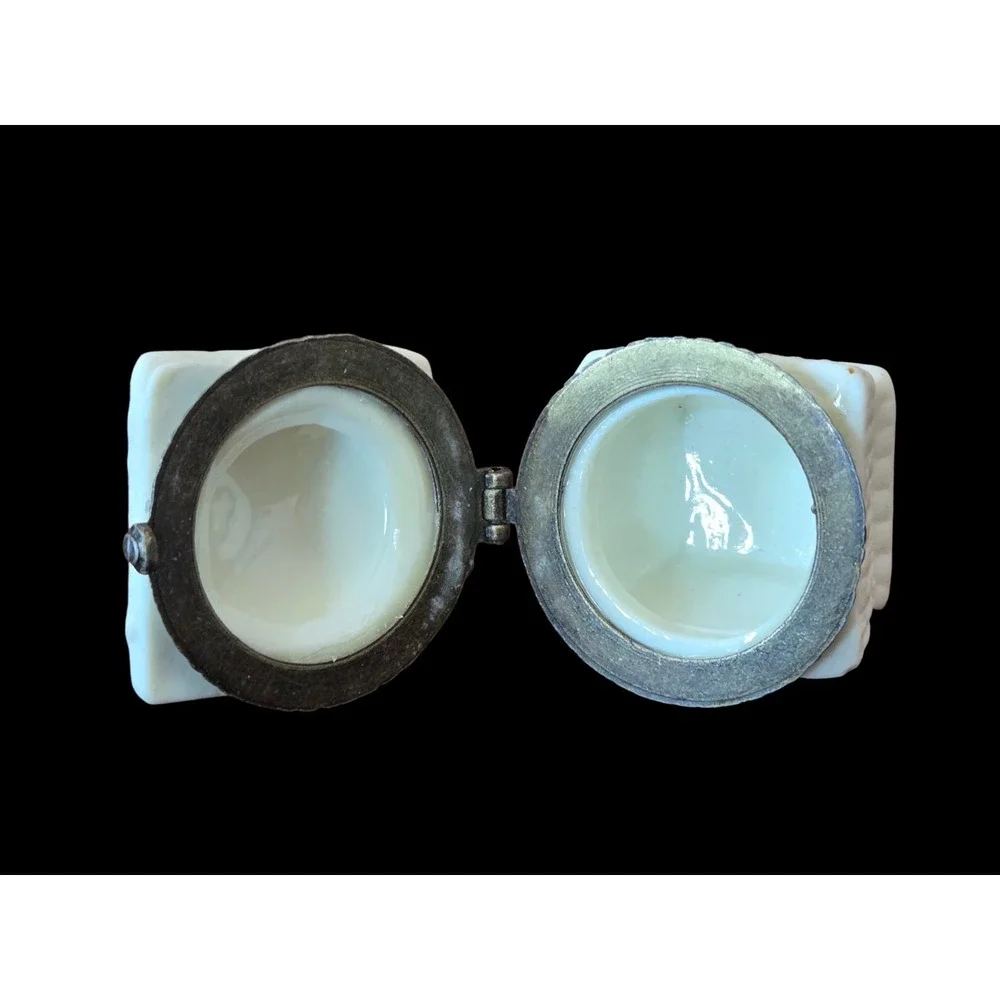 Vintage Porcelain Bisque Hinged Trinket Jewelry‎ Box Two Doves Lovebirds Rose 2